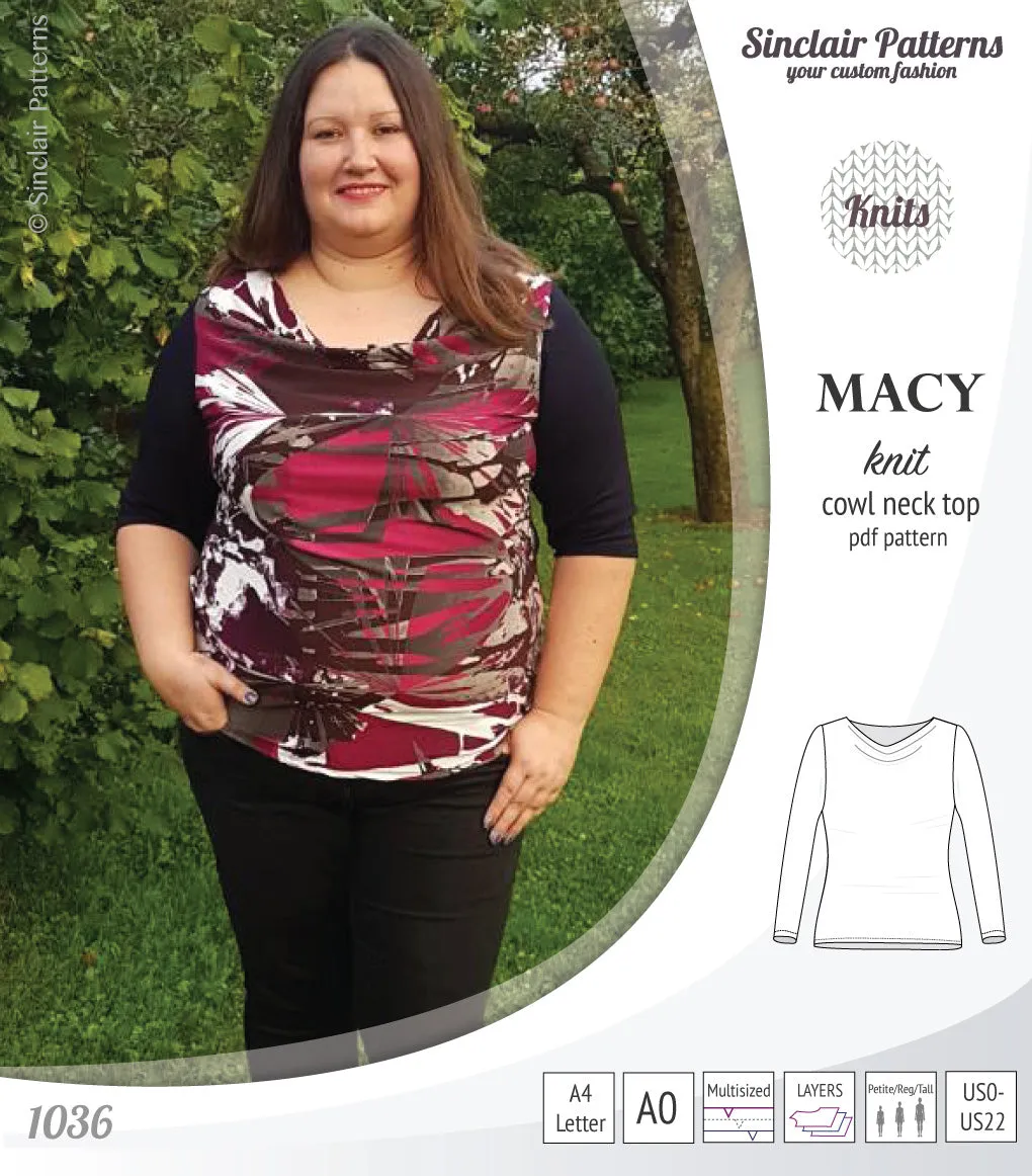 Macy knit semi fitted cowl neck top (PDF)