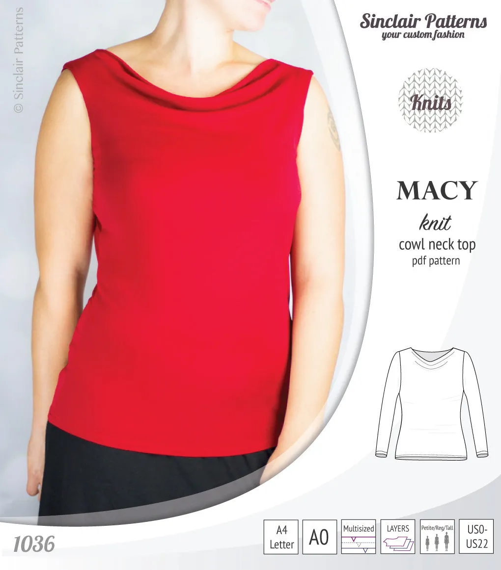 Macy knit semi fitted cowl neck top (PDF)