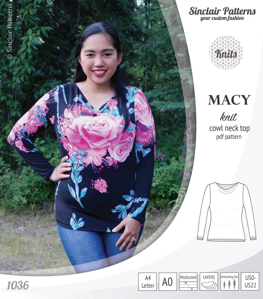 Macy knit semi fitted cowl neck top (PDF)