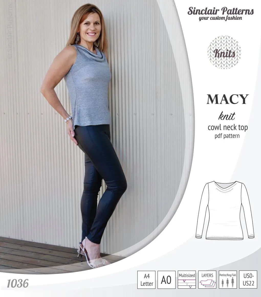 Macy knit semi fitted cowl neck top (PDF)