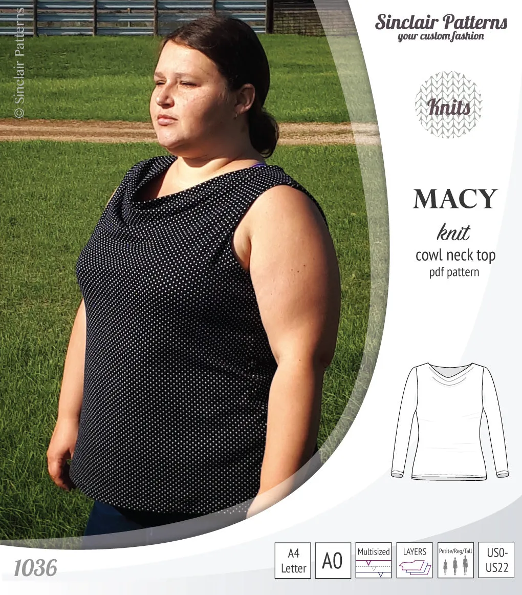 Macy knit semi fitted cowl neck top (PDF)
