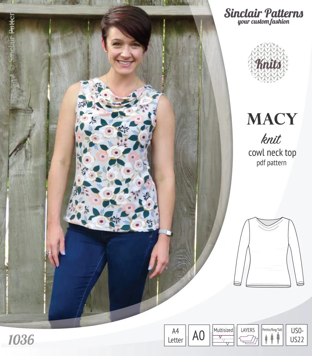 Macy knit semi fitted cowl neck top (PDF)