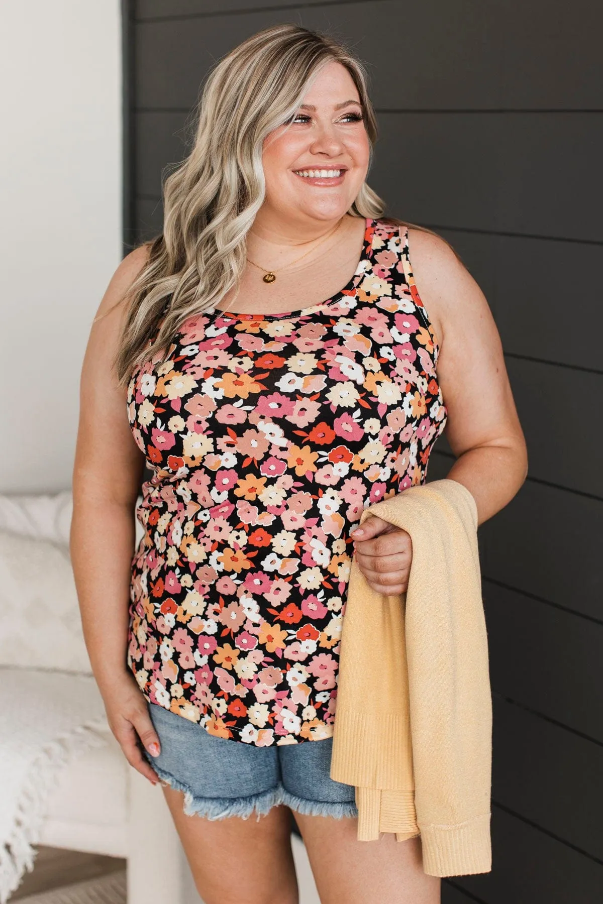 Make It Look Easy Floral Tank Top- Black
