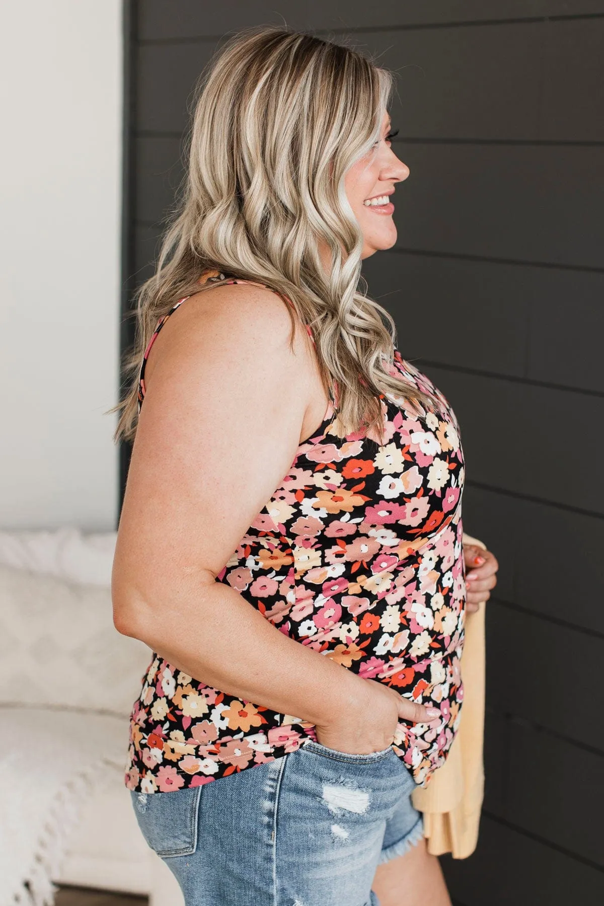 Make It Look Easy Floral Tank Top- Black