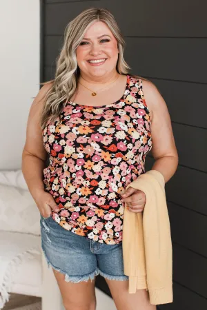 Make It Look Easy Floral Tank Top- Black