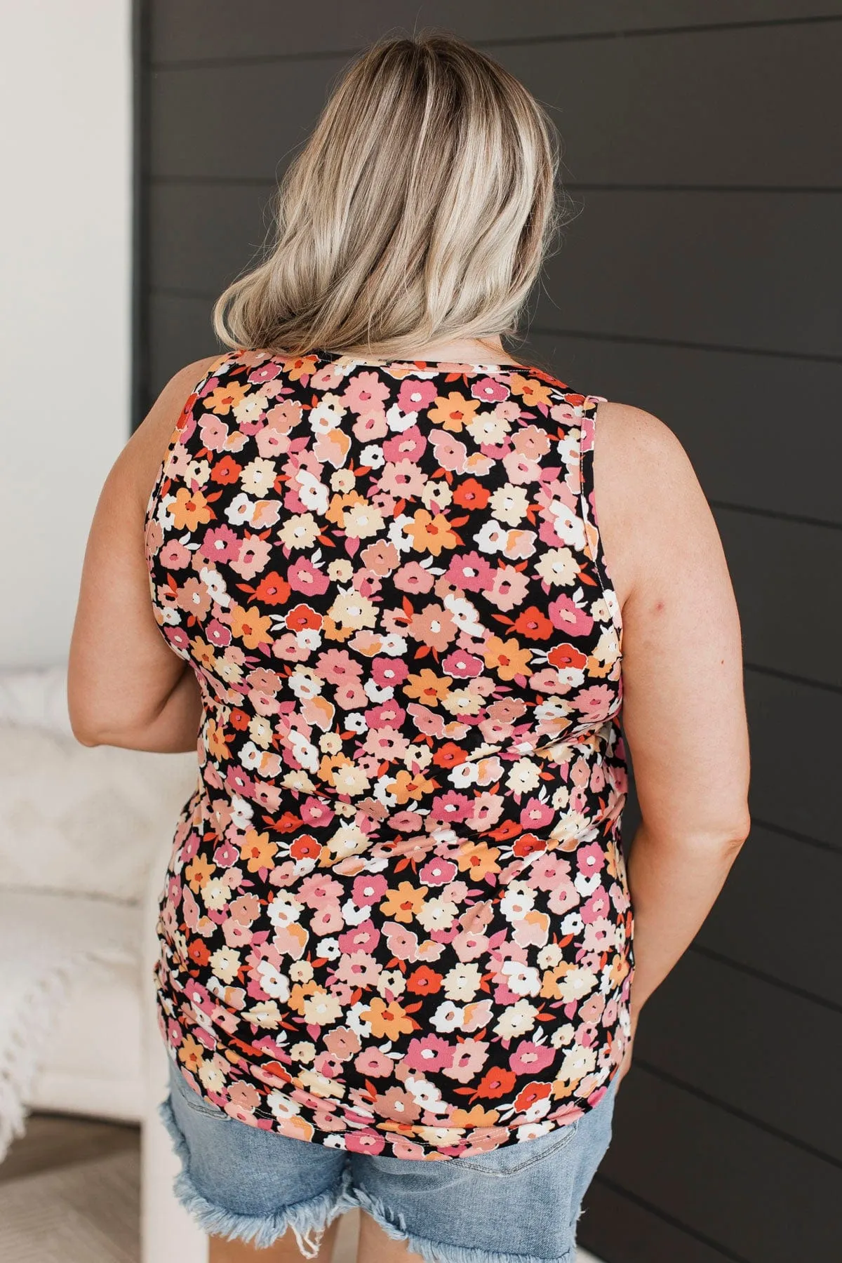 Make It Look Easy Floral Tank Top- Black