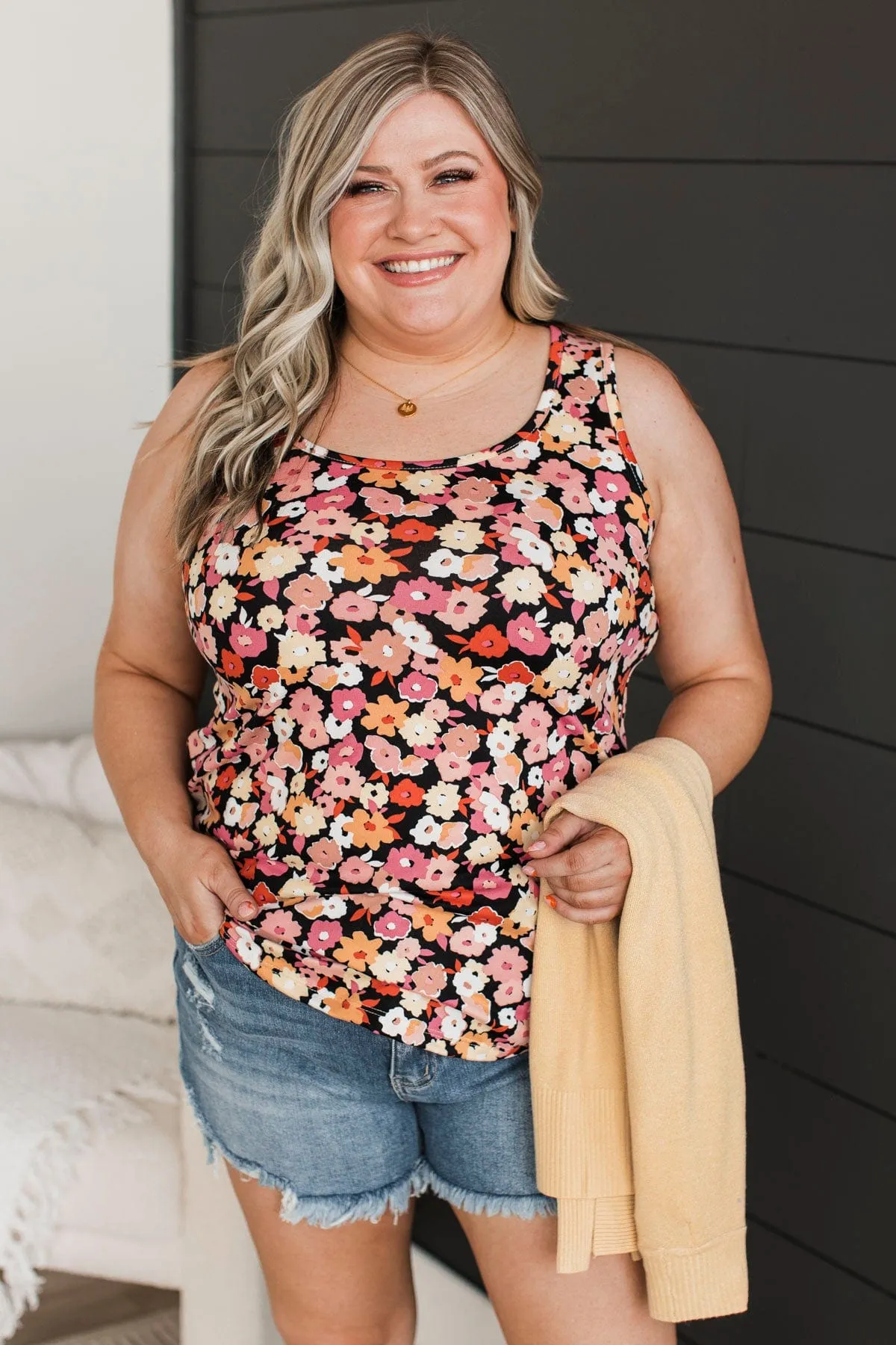 Make It Look Easy Floral Tank Top- Black