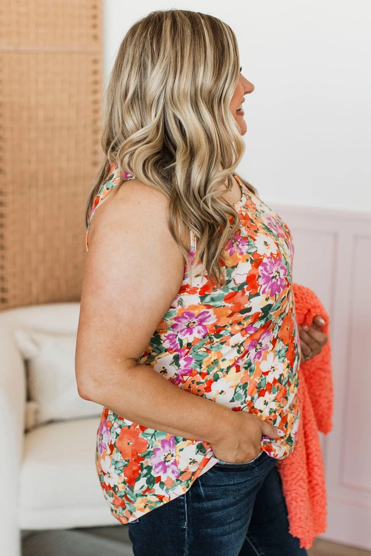 Make It Look Easy Floral Tank Top- Orange
