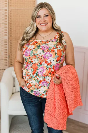 Make It Look Easy Floral Tank Top- Orange