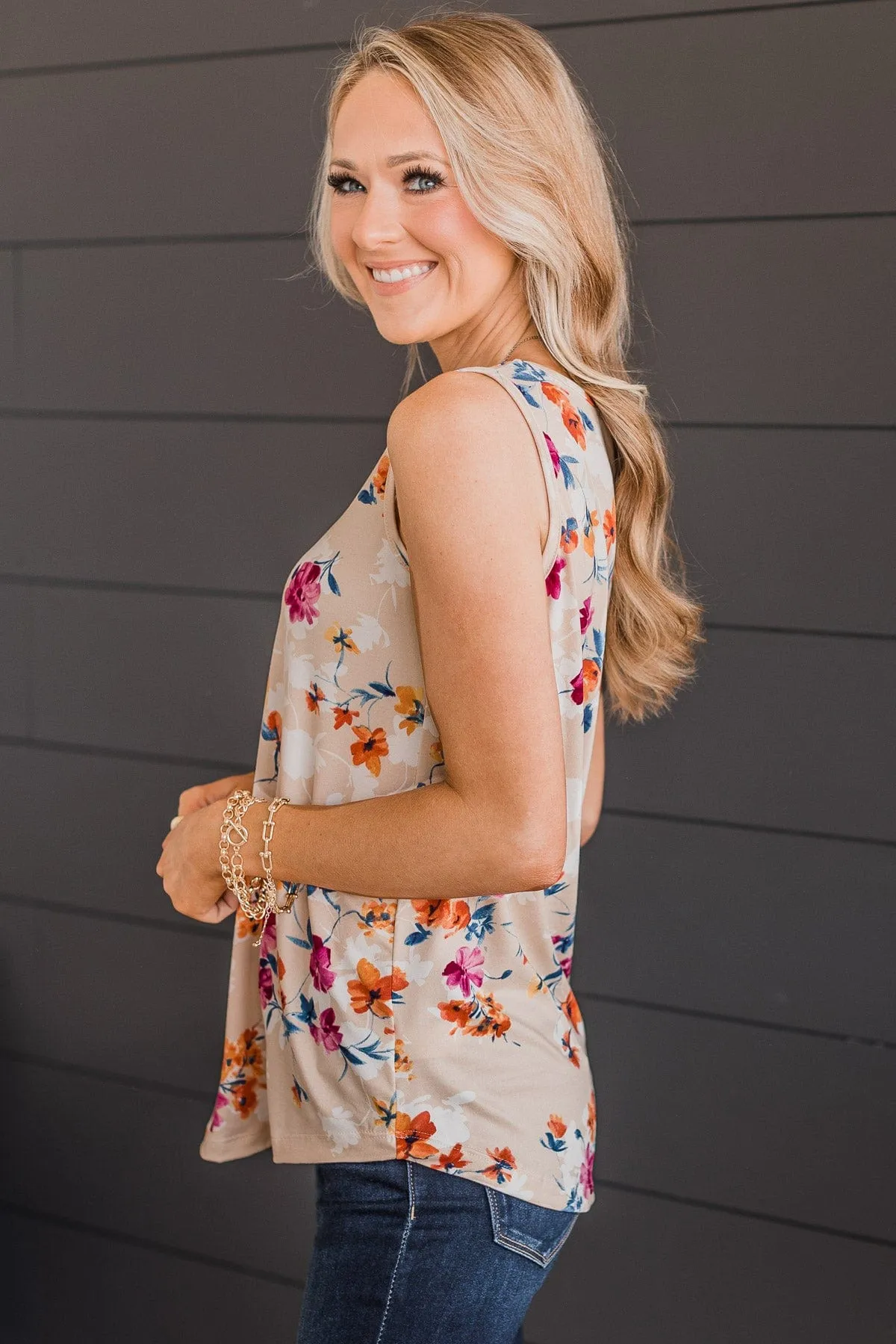 Make It Look Easy Floral Tank Top- Sand
