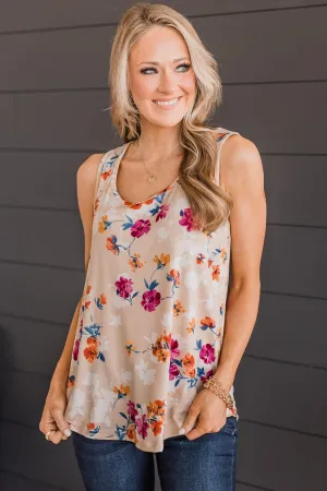 Make It Look Easy Floral Tank Top- Sand