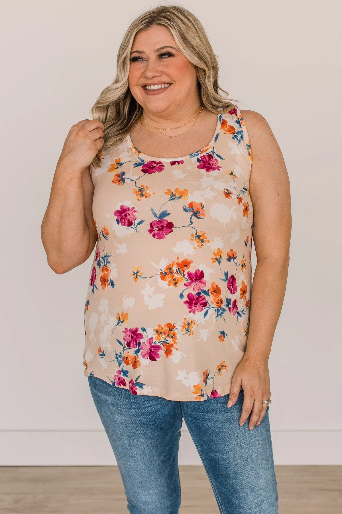 Make It Look Easy Floral Tank Top- Sand