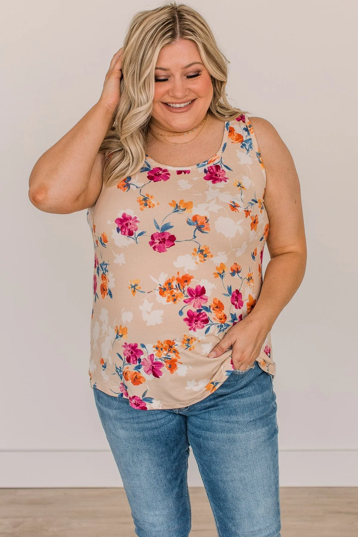Make It Look Easy Floral Tank Top- Sand