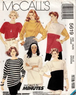 McCall's 5619 Womens EASY Stretch Pullover Tops 1990s Vintage Sewing Pattern Size 18 - 20 UNCUT Factory Folded
