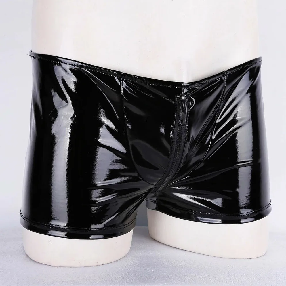 Men’s Zip-Front Glossy Backless Boxer Shorts