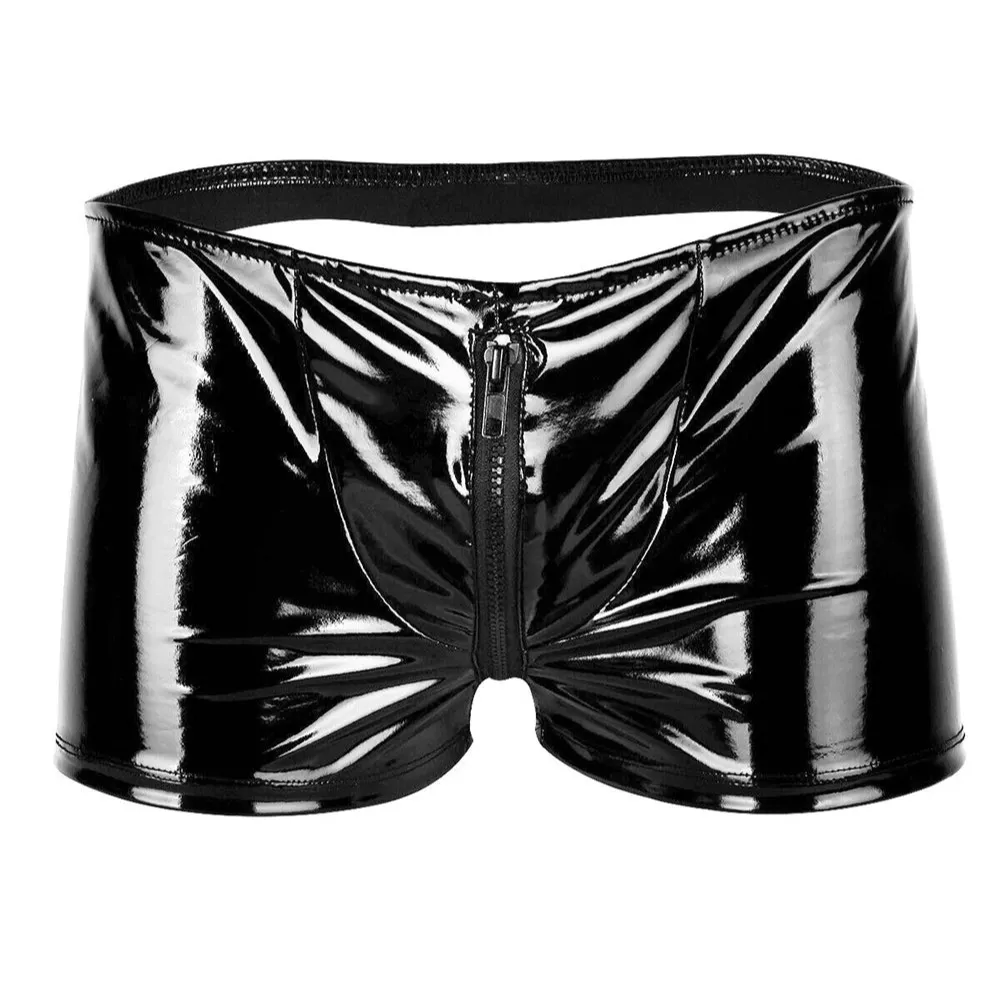 Men’s Zip-Front Glossy Backless Boxer Shorts