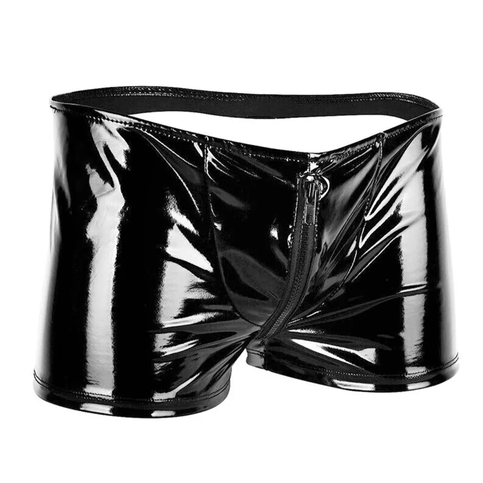 Men’s Zip-Front Glossy Backless Boxer Shorts
