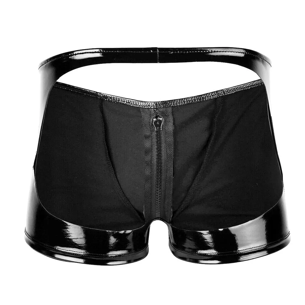 Men’s Zip-Front Glossy Backless Boxer Shorts