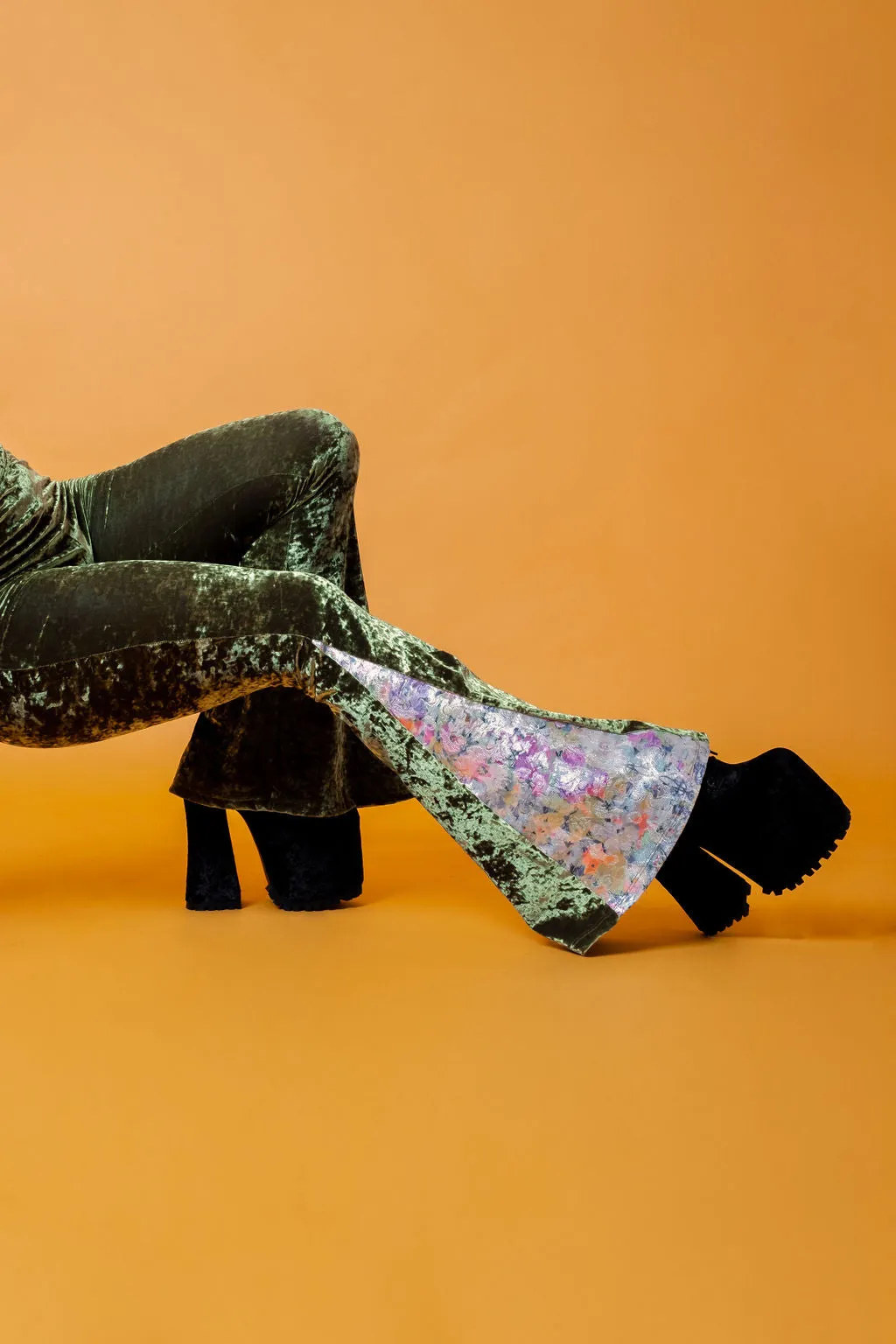 Moss Green Crushed Velvet High Waisted Flare Pants