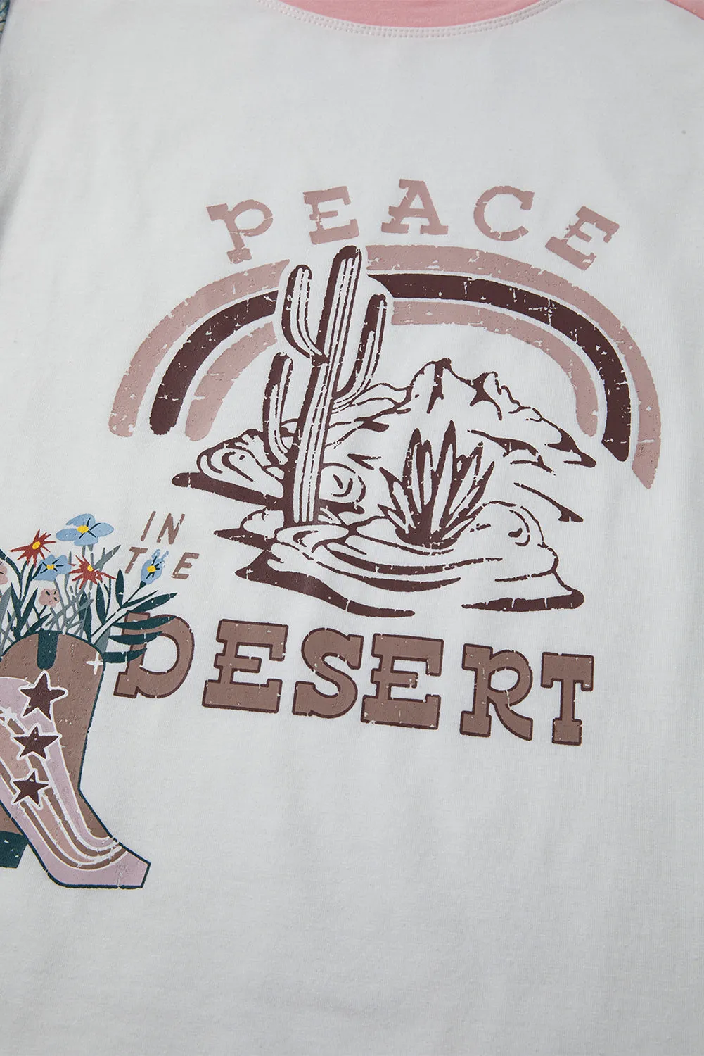 Multicolour Asymmetric Printed Patchwork Sleeve Peace Desert Graphic Top