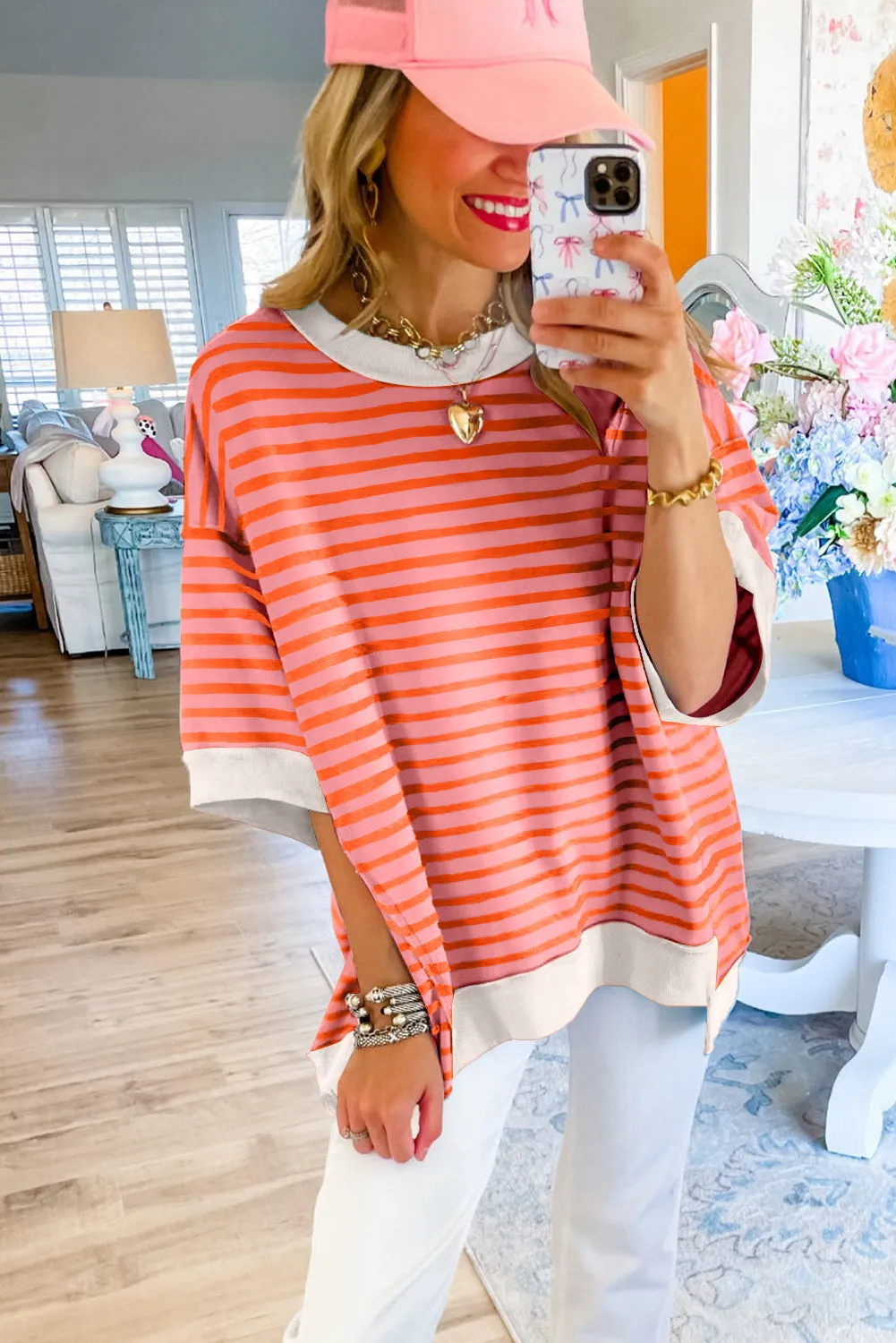 Multicolour Oversized Exposed Seam High Low Pullover T Shirt