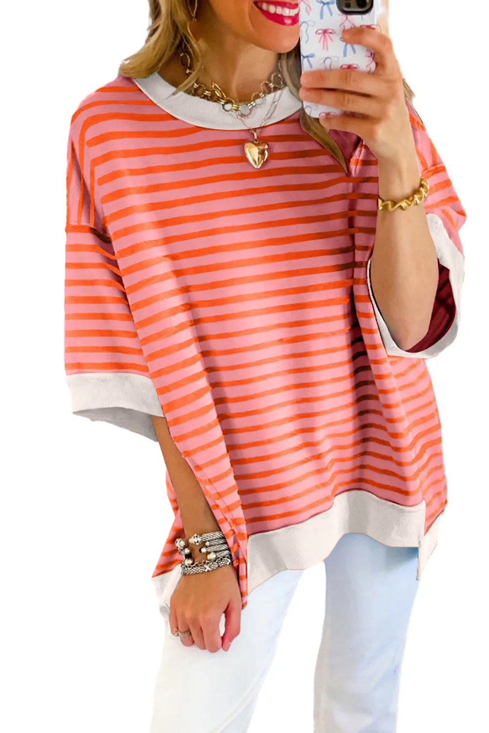 Multicolour Oversized Exposed Seam High Low Pullover T Shirt