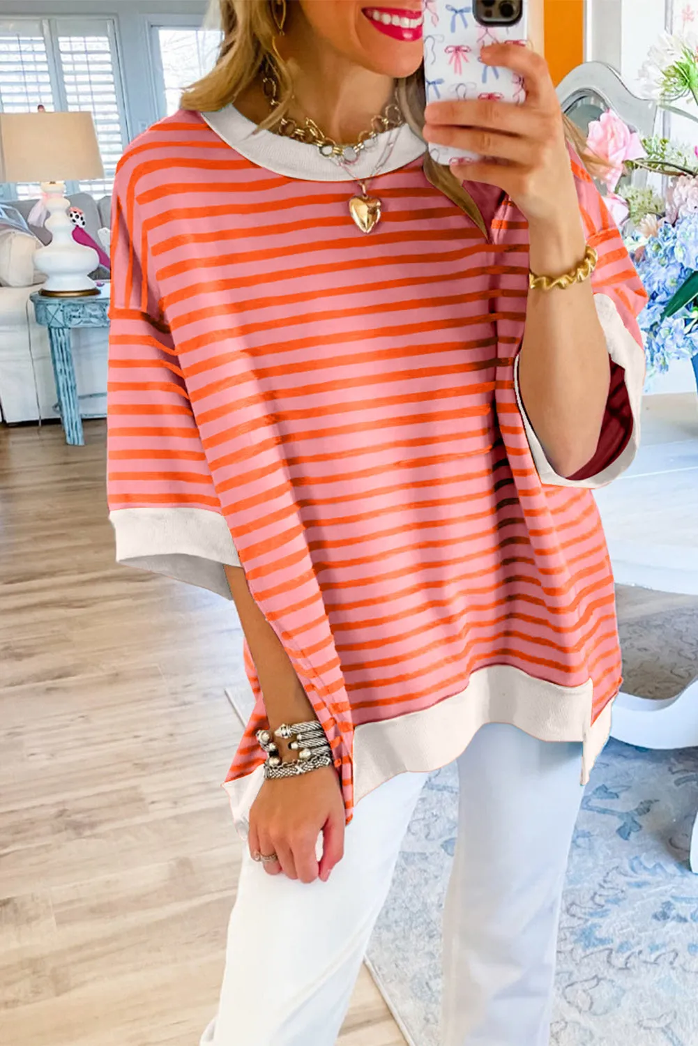Multicolour Oversized Exposed Seam High Low Pullover T Shirt