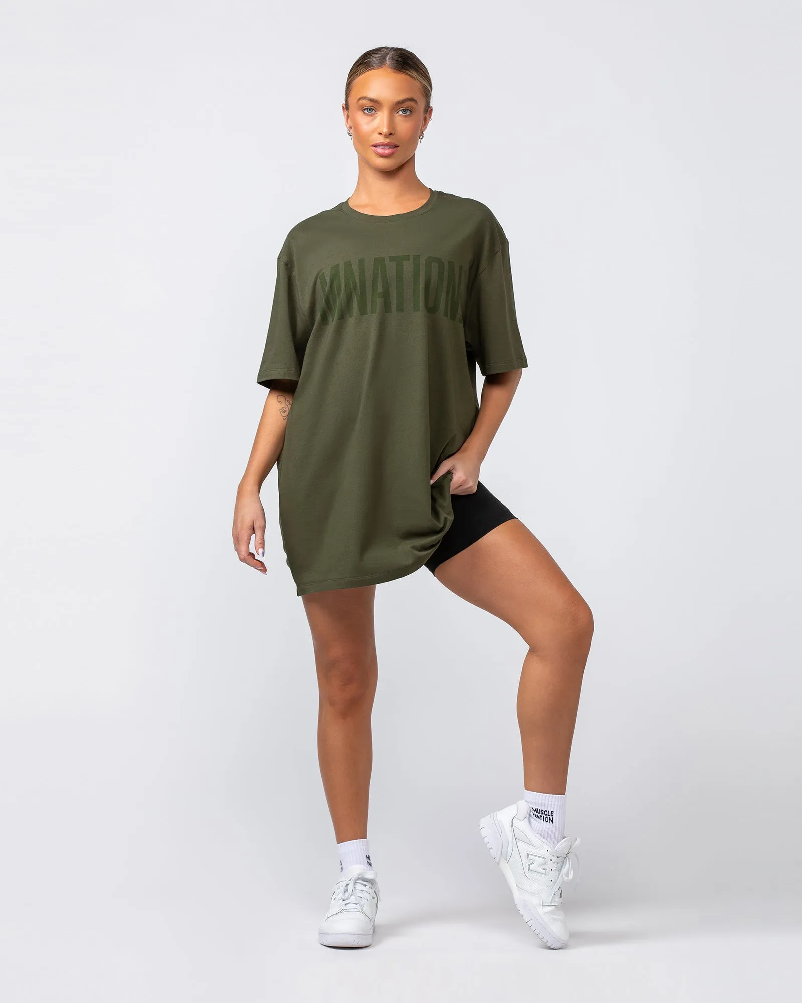 Muscle Nation | Oversized Tonal Tee - Dark Khaki