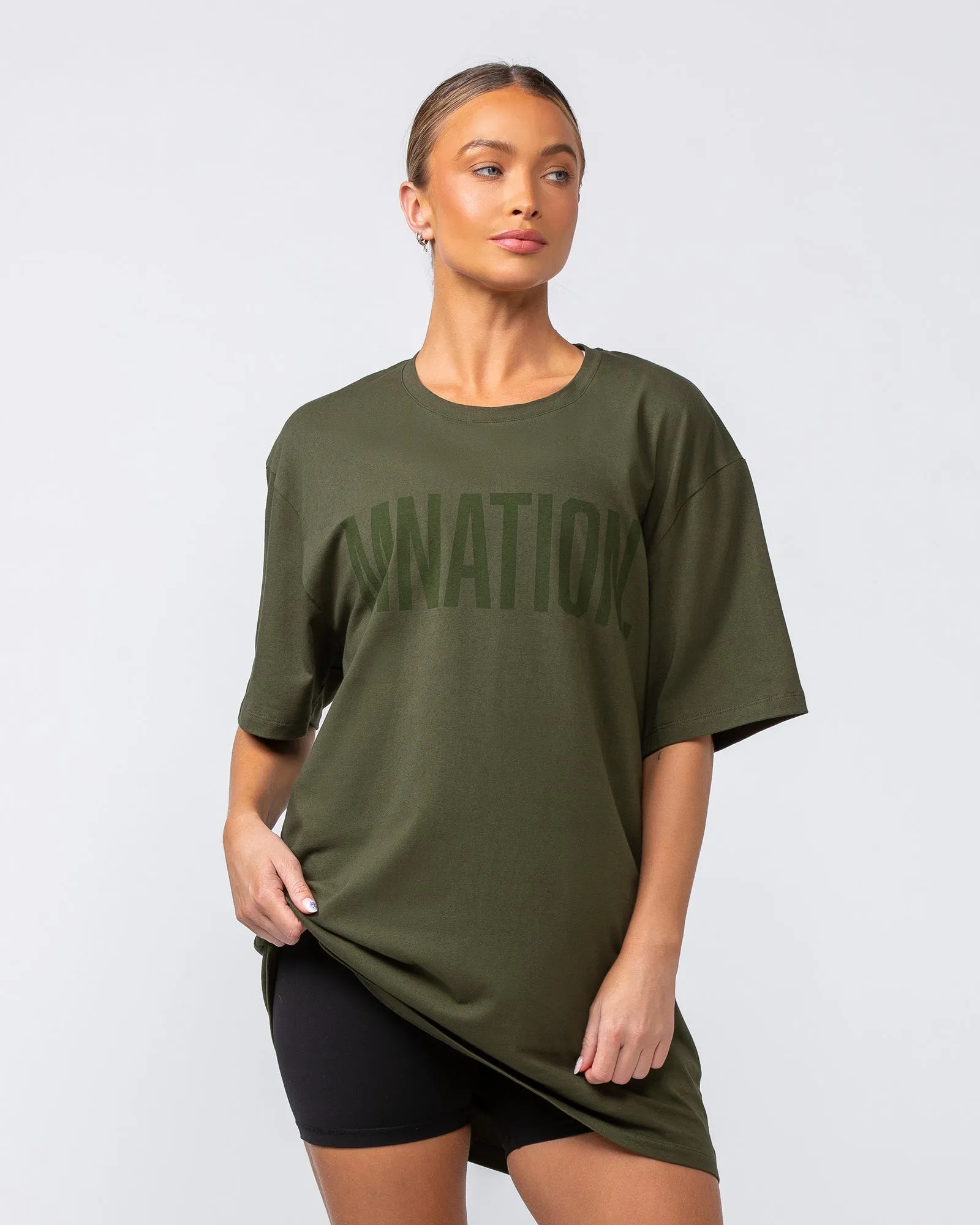 Muscle Nation | Oversized Tonal Tee - Dark Khaki