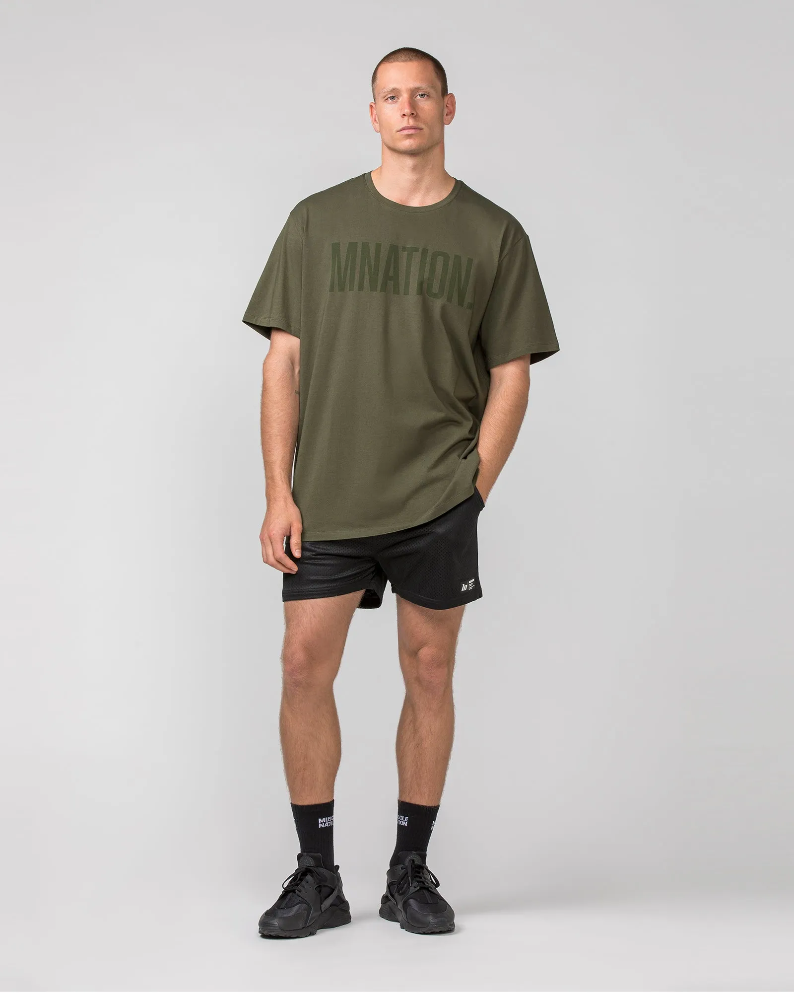 Muscle Nation | Oversized Tonal Tee - Dark Khaki