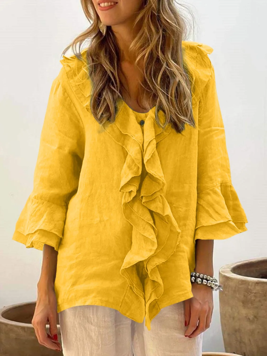 NADINE™ - Chic Bell Sleeve Ruffle Top