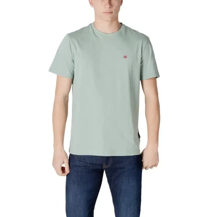 Napapijri Men Light Blue Cotton T Shirt Round Neck