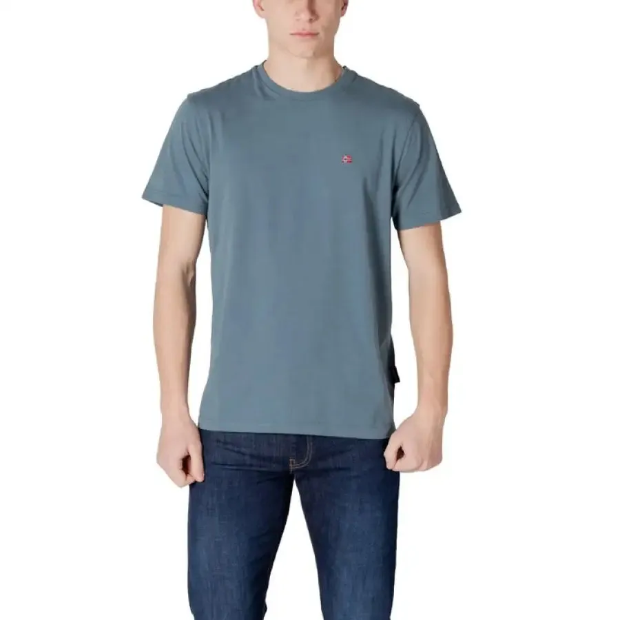 Napapijri Men Light Blue Cotton T Shirt Round Neck