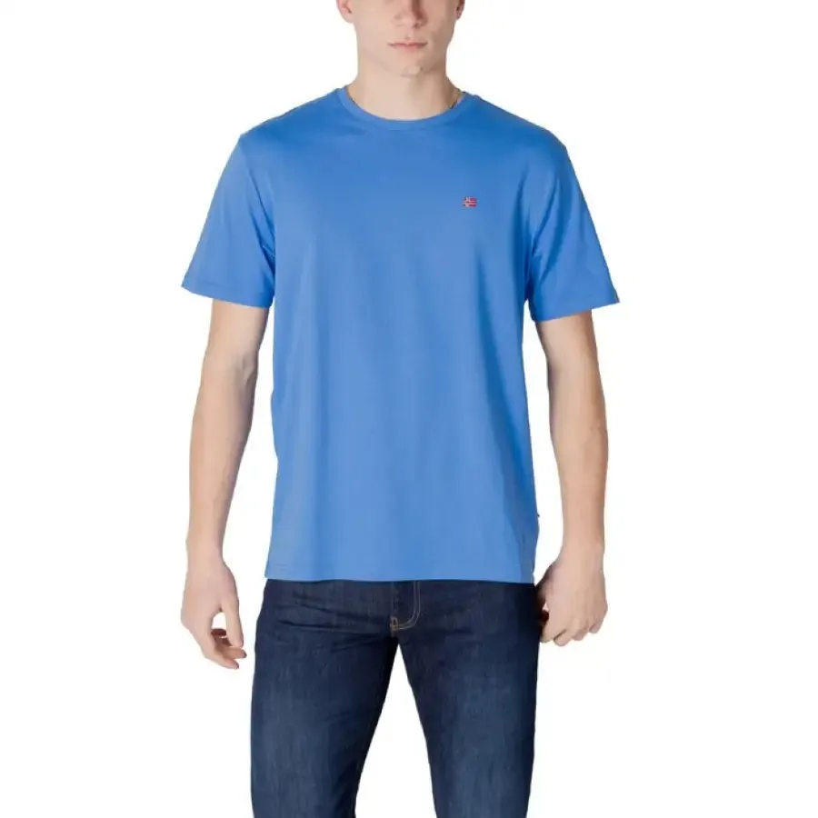 Napapijri Men Light Blue Cotton T Shirt Round Neck