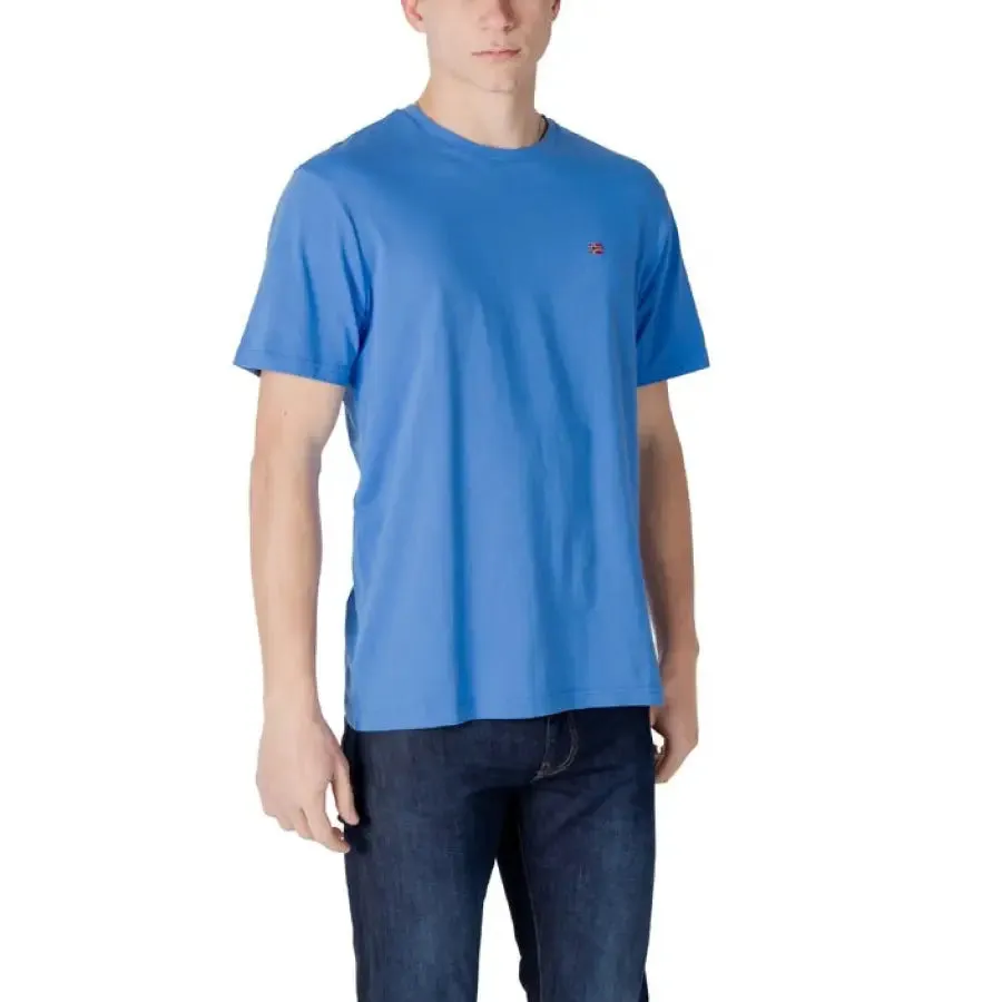 Napapijri Men Light Blue Cotton T Shirt Round Neck