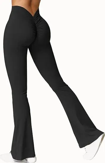 Naughty High-Waist V-Back Scrunch Butt Flare Leggings