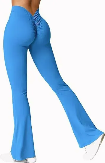 Naughty High-Waist V-Back Scrunch Butt Flare Leggings