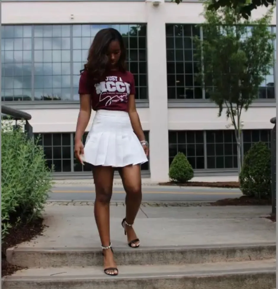 NCCU | JUST A GIRL Maroon Ladies Tees (**)