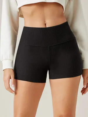 New SHEIN BASICS Wide Waistband Rib-knit Biker Shorts, Black, Sz S!