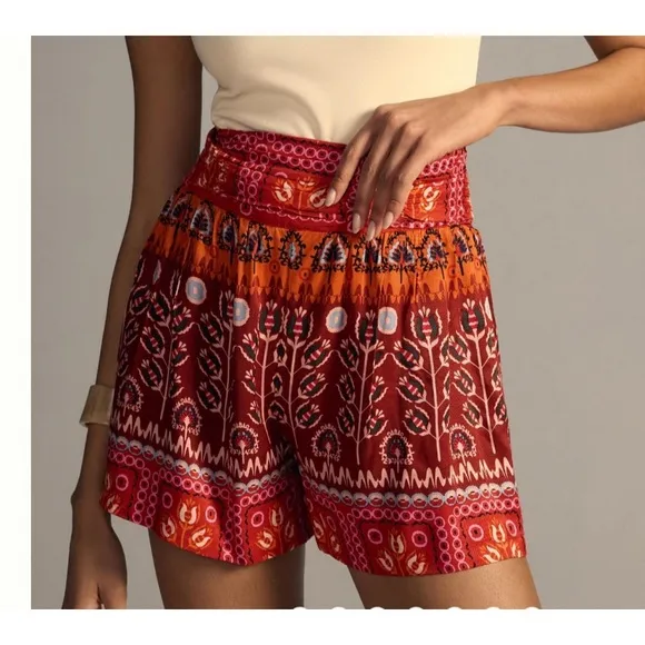 NWT Anthropologie ruched wide leg shorts women's small red