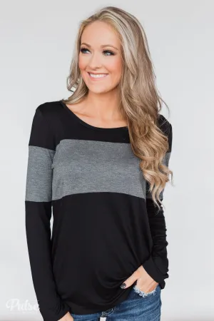 One Way Ticket Color Block Top- Black & Charcoal