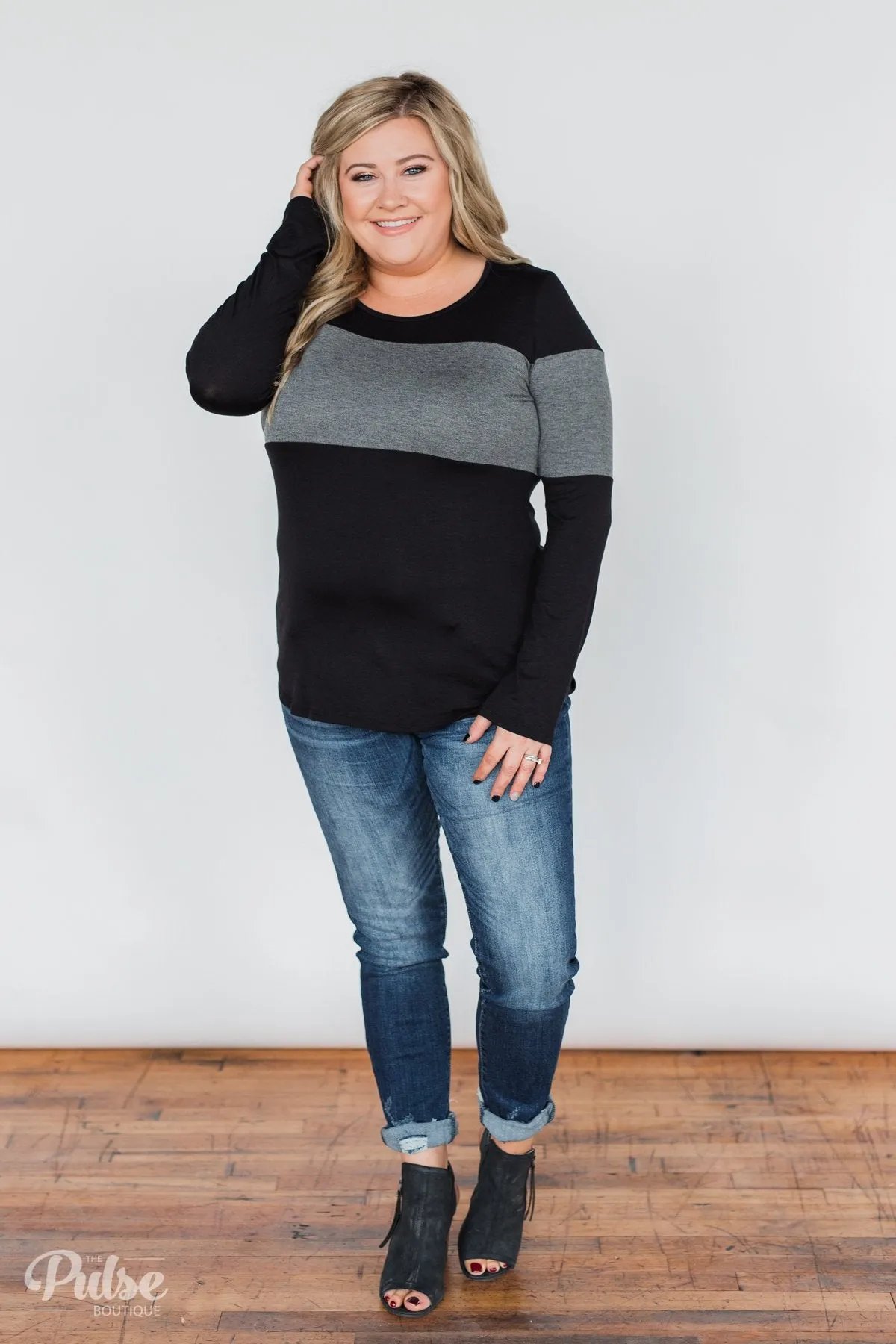 One Way Ticket Color Block Top- Black & Charcoal