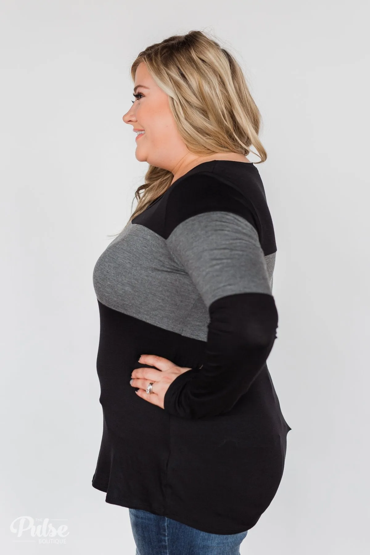 One Way Ticket Color Block Top- Black & Charcoal