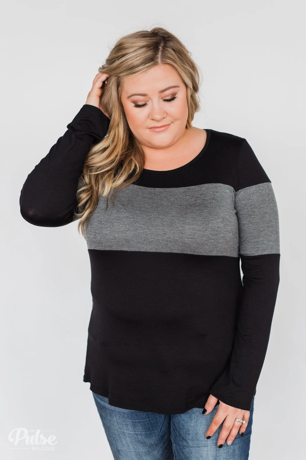 One Way Ticket Color Block Top- Black & Charcoal