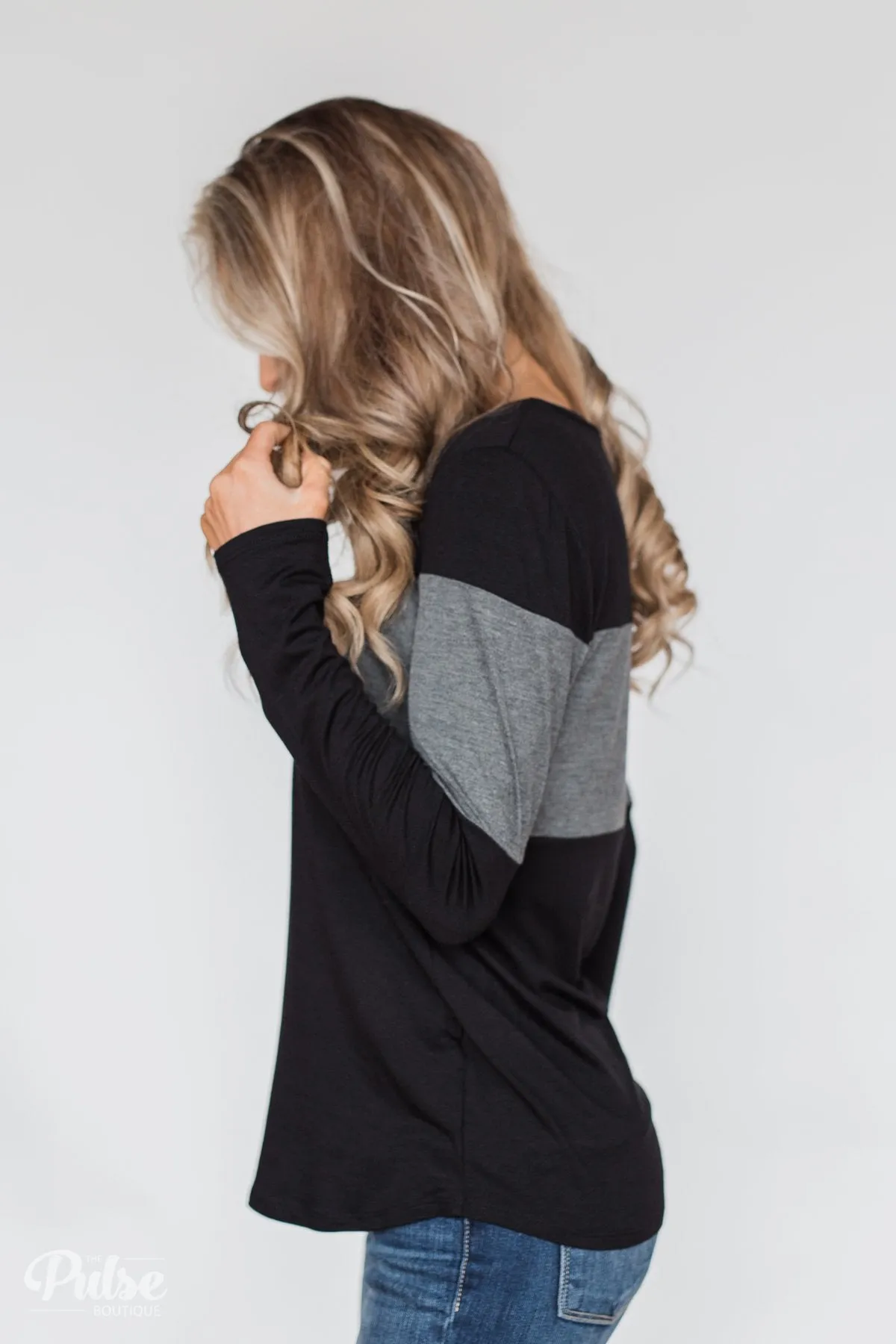 One Way Ticket Color Block Top- Black & Charcoal