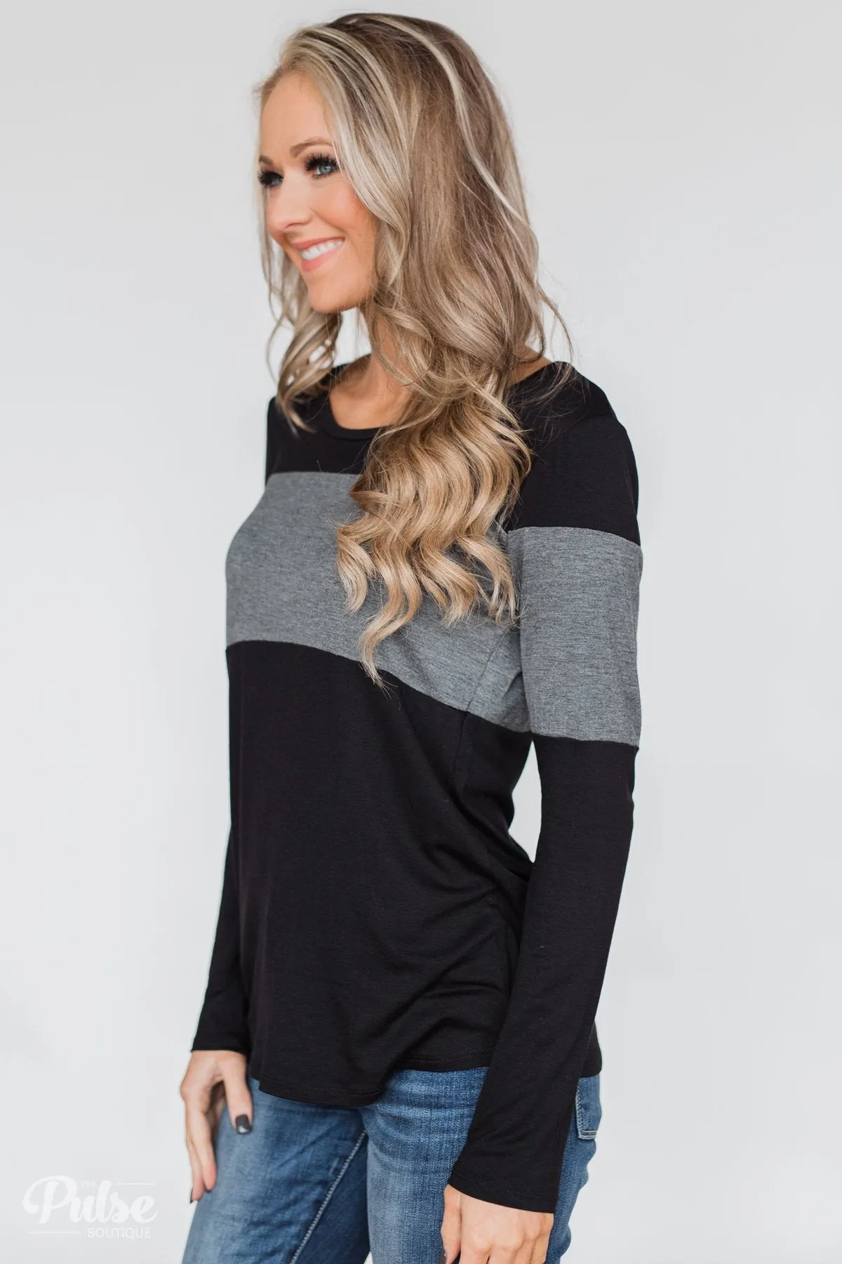 One Way Ticket Color Block Top- Black & Charcoal