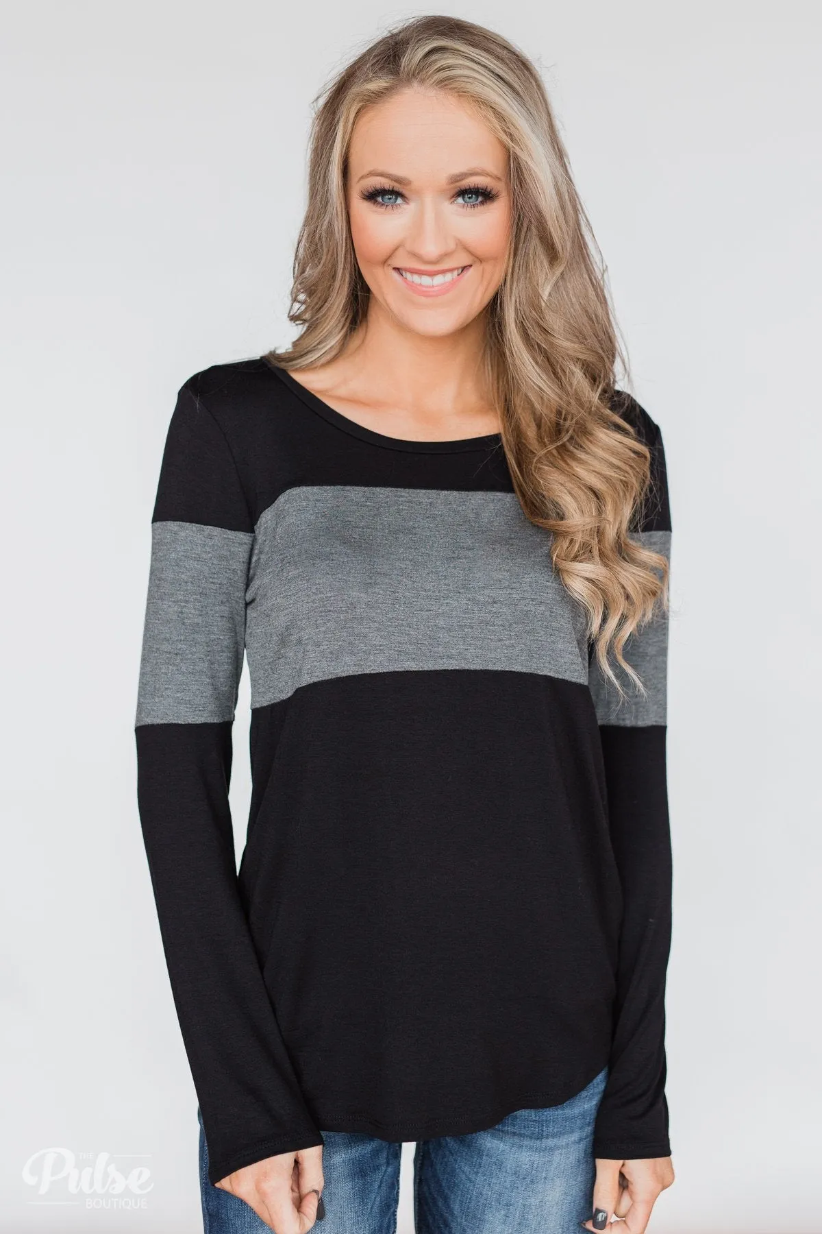 One Way Ticket Color Block Top- Black & Charcoal