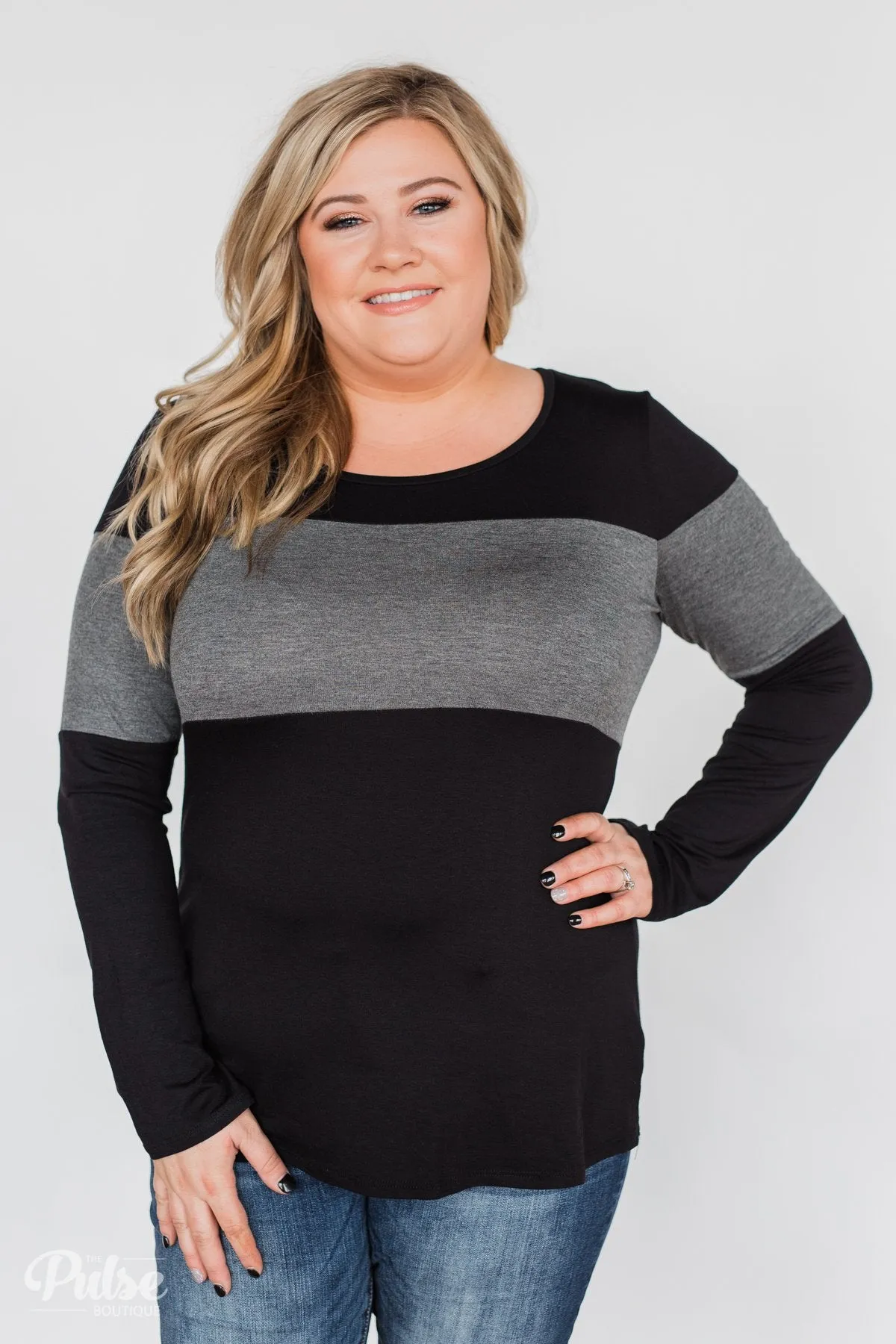 One Way Ticket Color Block Top- Black & Charcoal
