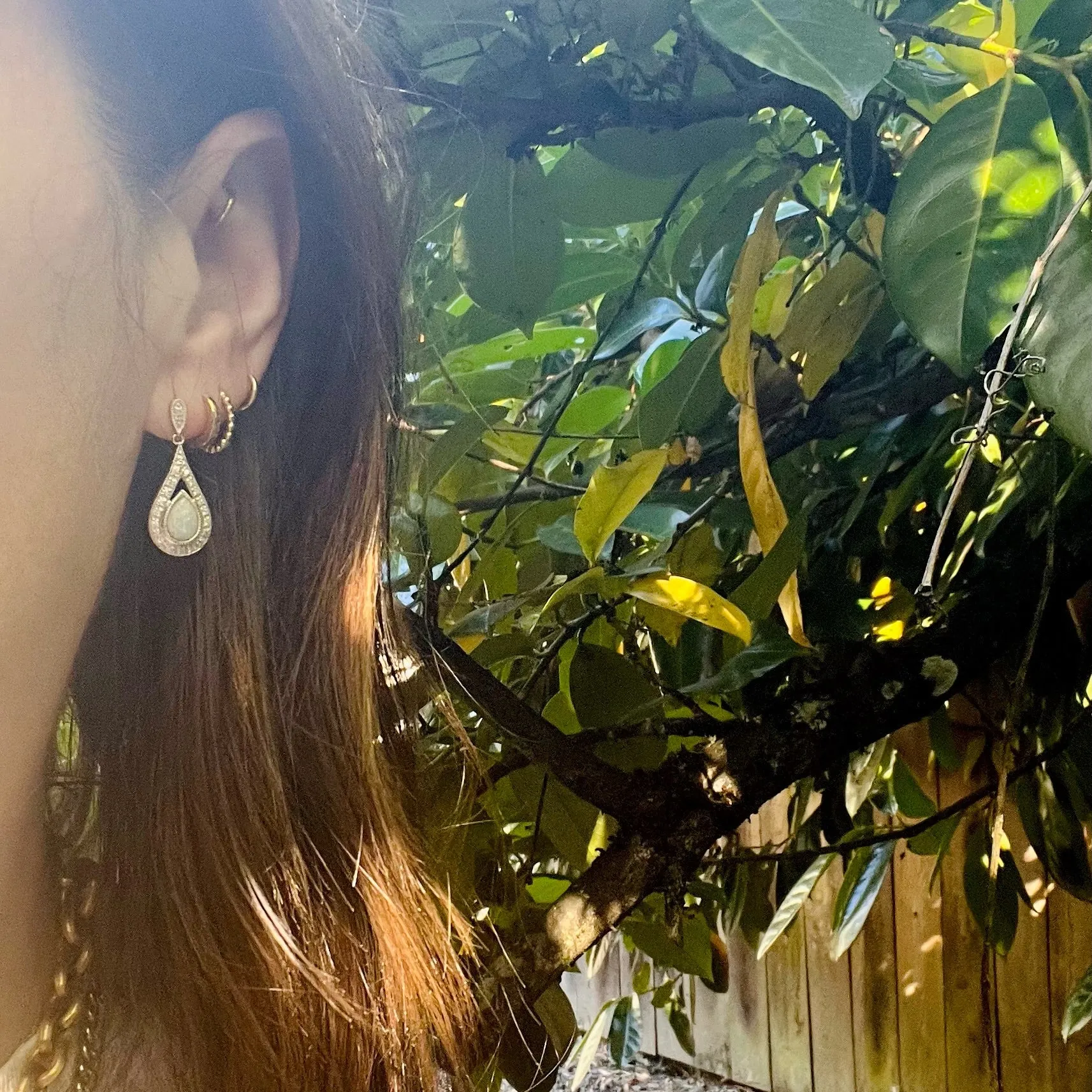 Opal Teardrop Earrings in Diamond Paved White Gold