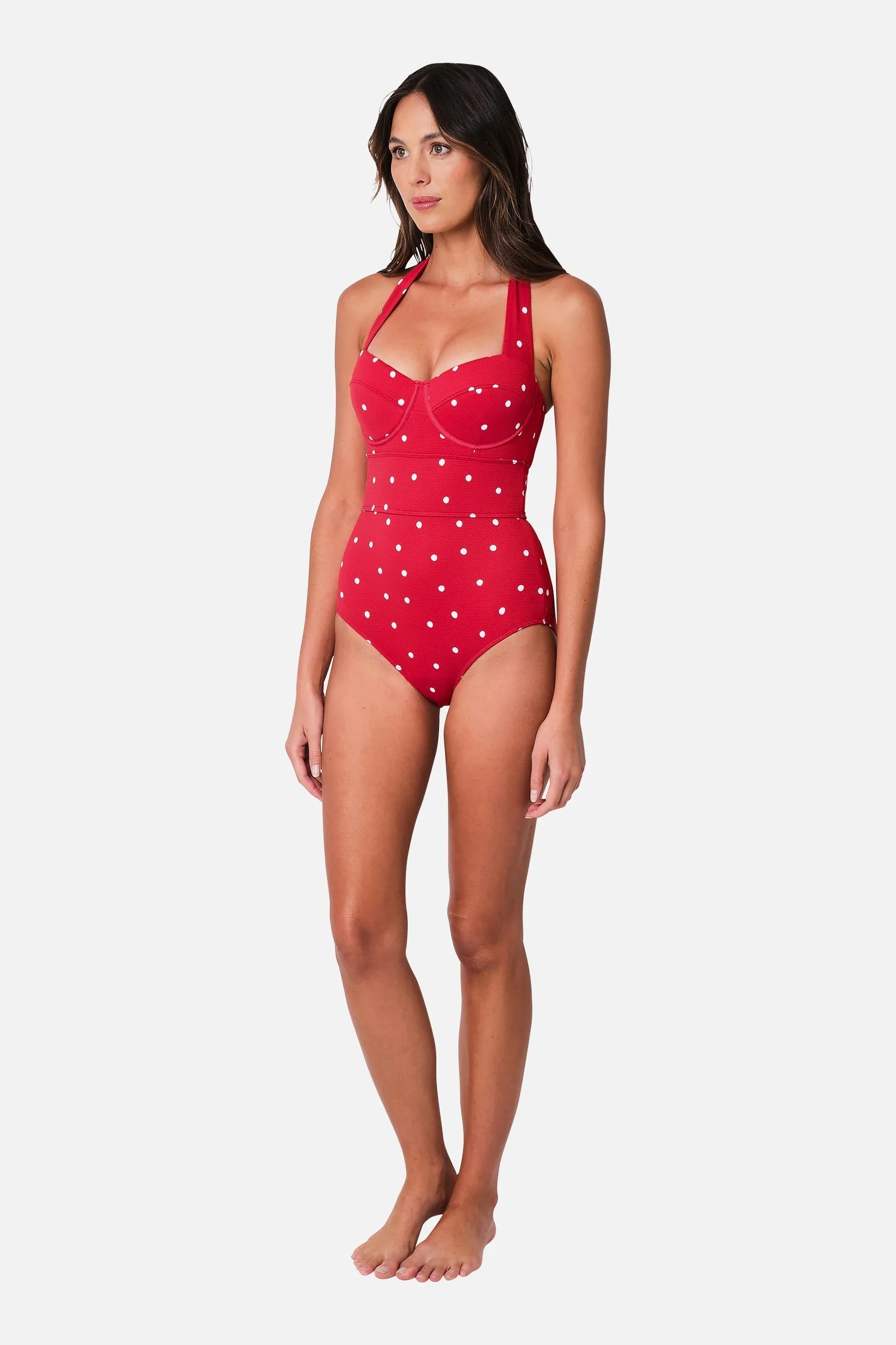 Original Bustier Balconette One Piece POLKA ROUGE TEXTURE